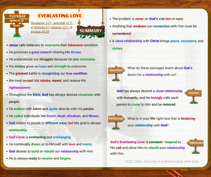 Everlasting Love | Tuesday | March 31 Everlasting Love Sabbath School lesson study showing God’s unchanging love and relationship with believers