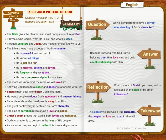 A Clearer Picture of God | Sunday | April 5 A Clearer Picture of God Sabbath School lesson study showing God’s character in the Bible