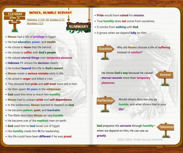 Moses, Humble Servant | Tuesday | April 14 Moses Humble Servant Sabbath School lesson study about humility and leadership