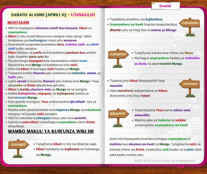 Muhtasari wa Somo la 3 | Sabato Alasiri | Aprili 11 Muhtasari wa Somo la 3 la Shule ya Sabato kuhusu kiburi na unyenyekevu