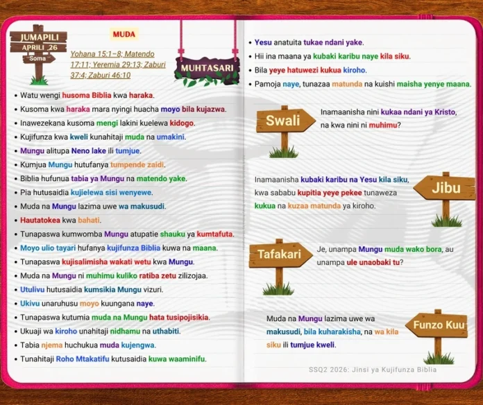 Muda | Jumapili | Aprili 26 Muda na Mungu somo la Shule ya Sabato kusoma Biblia