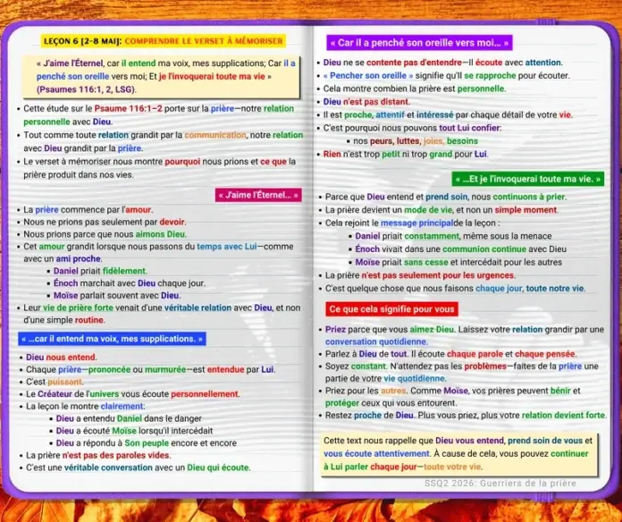 Leçon 6 | Comprendre le Psaume 116:1–2 Comprendre le Psaume 116:1–2 leçon École du Sabbat prière