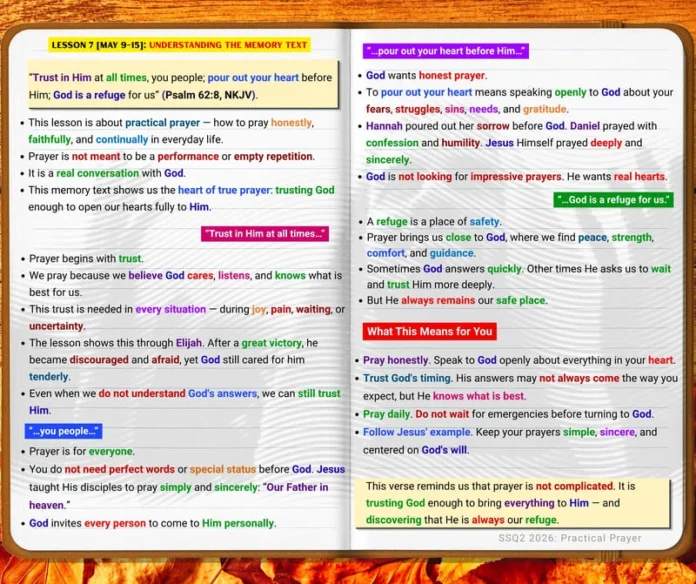 Lesson 7 | Understanding Psalm 62:8 Understanding Psalm 62:8 Sabbath School prayer lesson