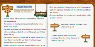 Follow the Lamb illustration showing redeemed believers following Jesus toward eternal joy and everlasting peace