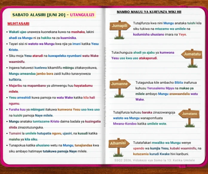 Muhtasari wa Somo la 13 | Sabbath Alasiri | June 20 Muhtasari wa Somo la 13 ukionyesha waumini wakitazamia kumwona Yesu uso kwa uso na kuishi pamoja Naye milele
