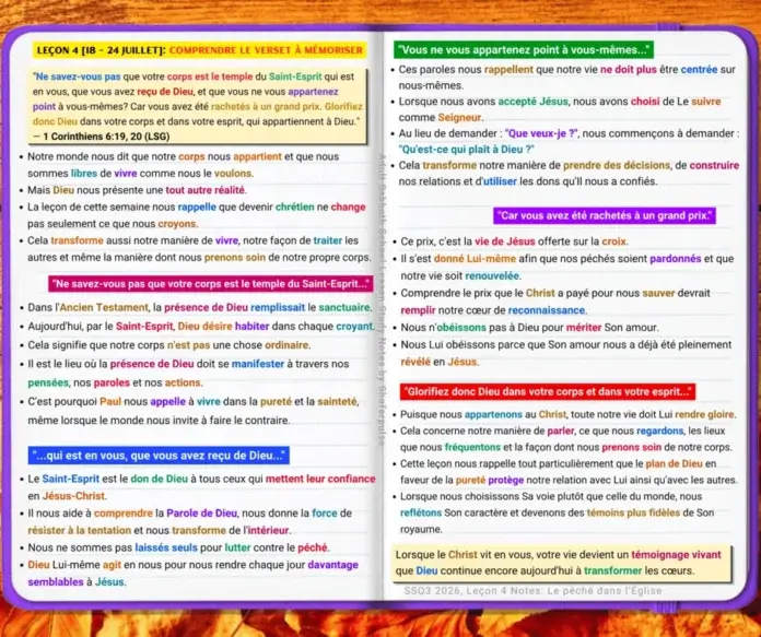 Comprendre 1 Corinthiens 6:19–20 illustrant les croyants comme temples du Saint-Esprit, honorant Dieu par une vie sainte