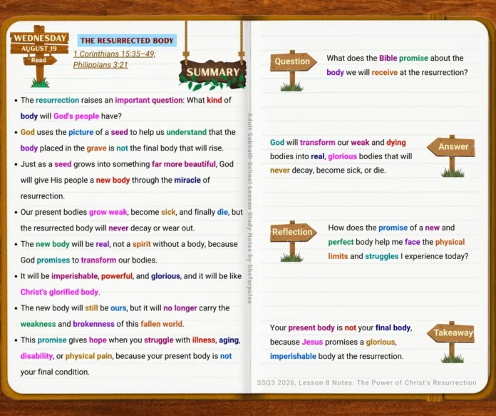 Lesson 8 Wednesday study explaining the Bible's promise of a glorious and imperishable resurrected body