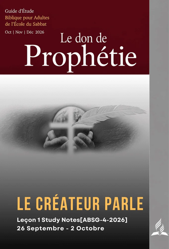 Couverture du Guide d’étude biblique de l’École du sabbat pour adultes, 4e trimestre 2026, intitulée « Le don de prophétie », avec la Leçon 1 : « Le Créateur parle ».