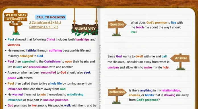 Wednesday | Call to Holiness | September 2 Call to Holiness showing a Christian living in God's presence and turning away from what separates them from Him