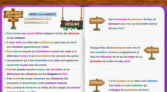 Mercredi | Appel à la sainteté | 2 Septembre Appel à la sainteté montrant un chrétien vivant dans la présence de Dieu et se détournant de ce qui le sépare de Lui