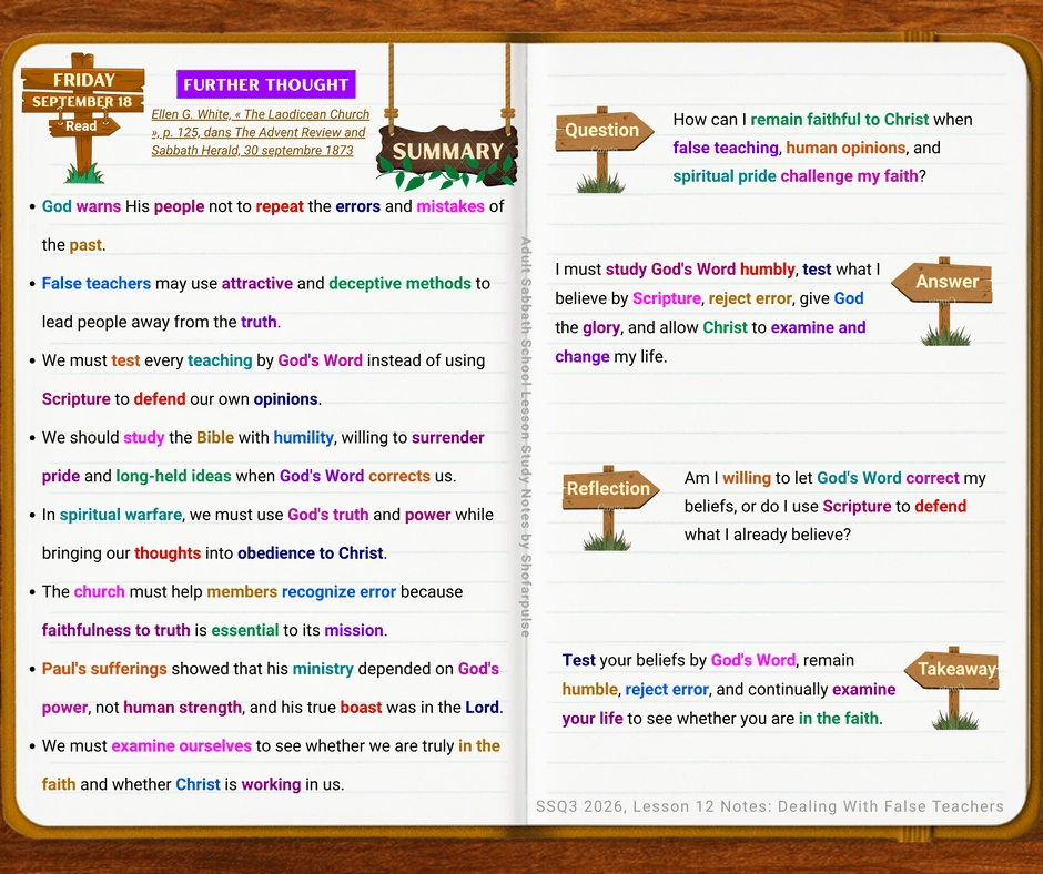 Further Thought on Lesson 12 encourages believers to test their faith and beliefs by God's Word.